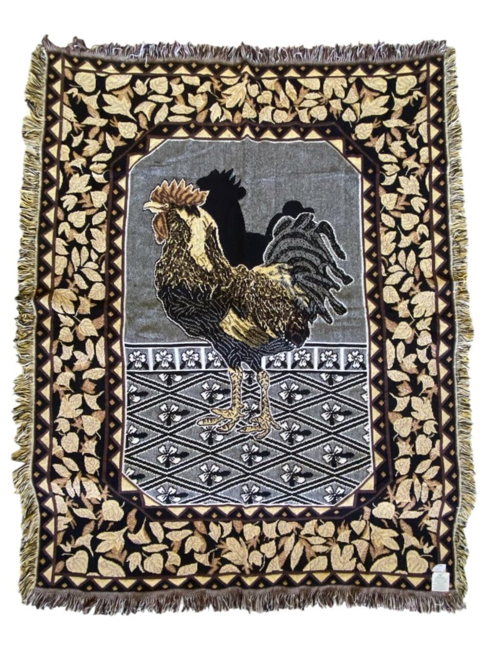 NWT Cotton Rooster Woven Tapestry Throw Blanket Accent Rug 50x60 Farmhouse